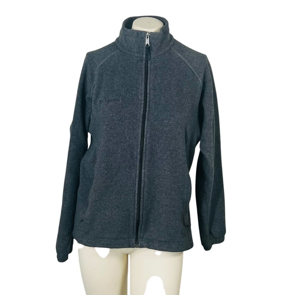 Columbia Fleece Lined Fuzzy Jacket Womens L Gray Full Zip Up Pockets Mock Neck